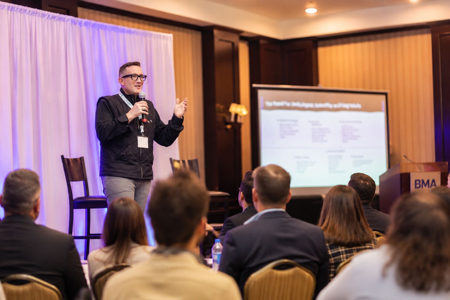 Presenting on stage to the audience