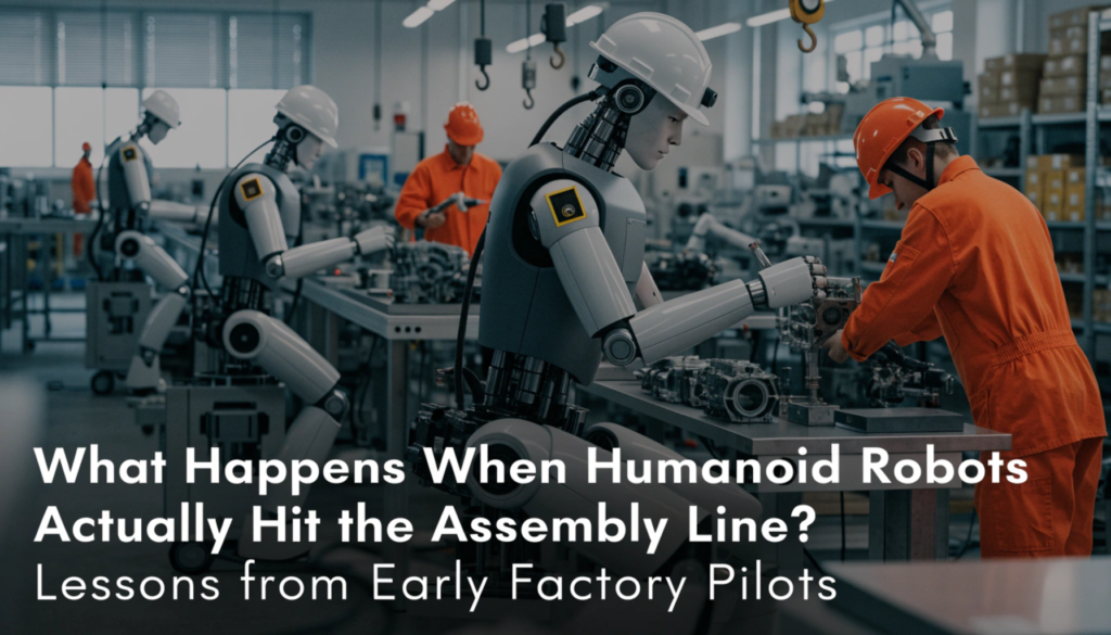 humanoid robots on assembly line